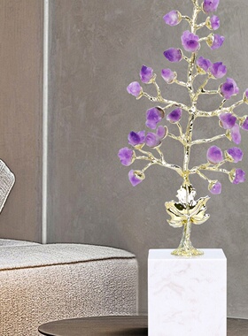 轻奢紫葡萄树大理石底座摆件家居感客厅软装家居装饰品