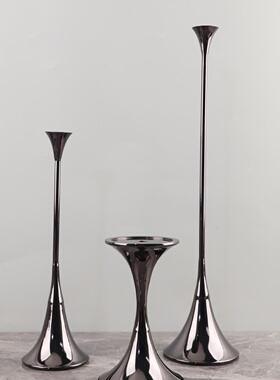 欧式轻奢感银色烛台金属摆件餐厅酒店吧台客厅软装家居装饰品