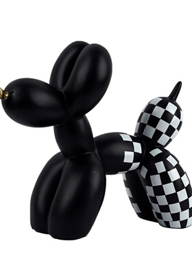 跨境黑白棋盘格子金嘴气球狗摆件家居客厅电视柜软装饰树脂工艺品