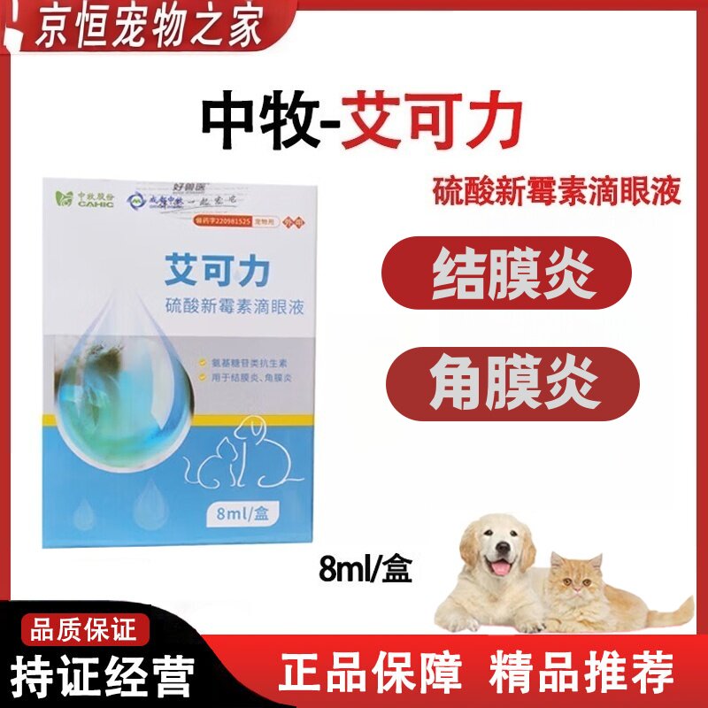 唯特医生硫酸新霉素滴眼液8ml眼药宠物适用艾可力宠物滴眼液