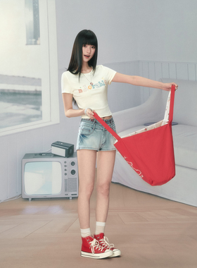 【联名系列】ablueberry×潦草小狗moonge 红色两用印花帆布包女