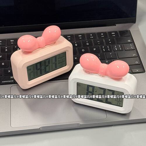 可爱多巴胺蝴蝶结桌面多功能时钟家用电池款闹钟学生宿舍时间管理 - 图3