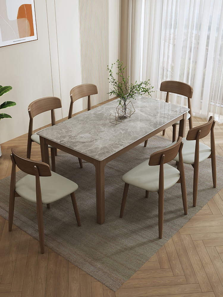 天坛家具进口岩板餐桌椅组合长方形吃饭桌北欧实木餐桌现代简约家-图1