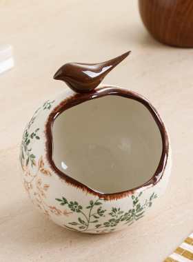 中古风繁花陶瓷玄关钥匙收纳摆件