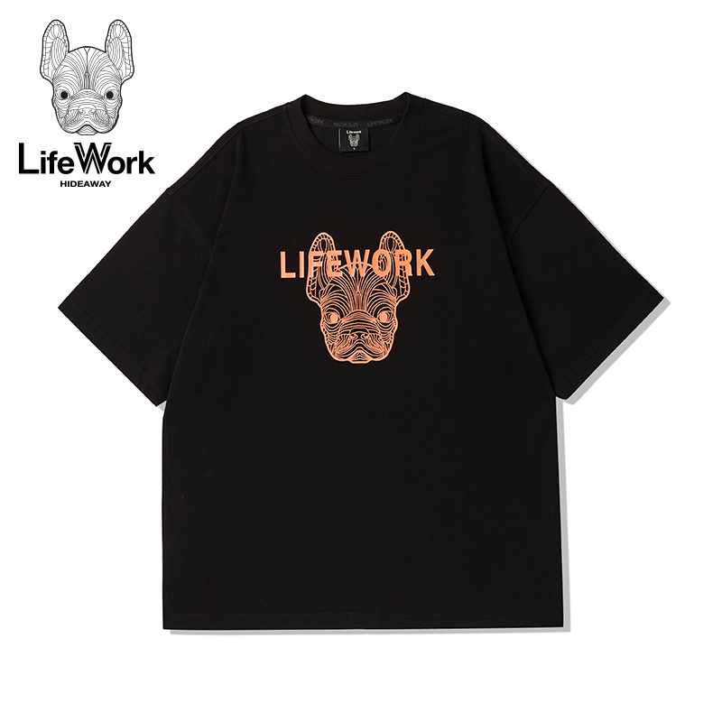 lifework2024年夏季新款休闲短袖法斗犬图案韩版圆领T恤男女同款