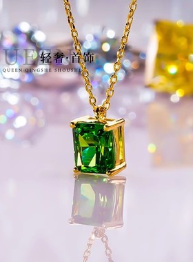 时尚玫瑰金色方形祖母绿项链