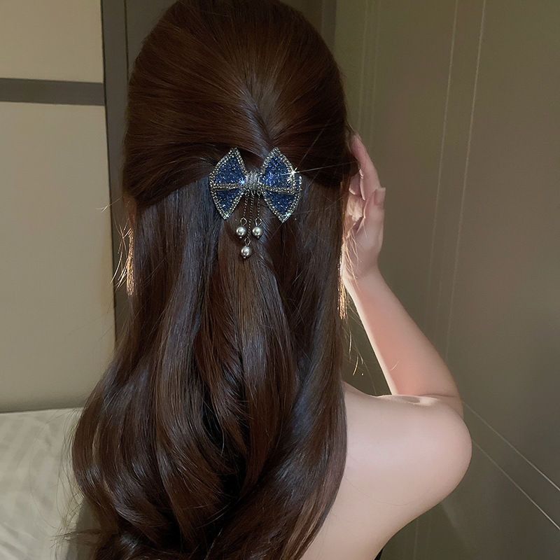新款韩国东大门镶钻蝴蝶结发夹时尚轻奢高级感弹簧夹气质百搭发饰