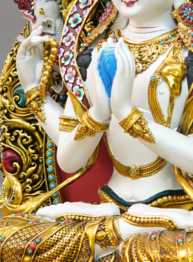 紫金莲尼泊尔工艺藏传密宗大鹏鸟背光彩绘四臂观音纯铜手工錾刻