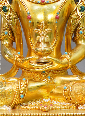紫金莲尼泊尔工艺藏传密宗尼泊尔金长寿佛佛像纯铜手工錾刻