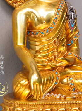 紫金莲尼泊工艺西藏藏传密宗尼泊尔金不动佛带背光纯铜手工錾刻