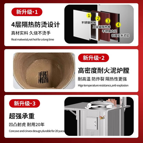 有甜双折板柴火灶烧木柴家用农村大铁锅台材火无烟不锈钢新款灶台 - 图3
