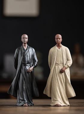 创意小和尚摆件禅意陶瓷人物小沙弥中式客厅玄关茶桌面造景装饰品