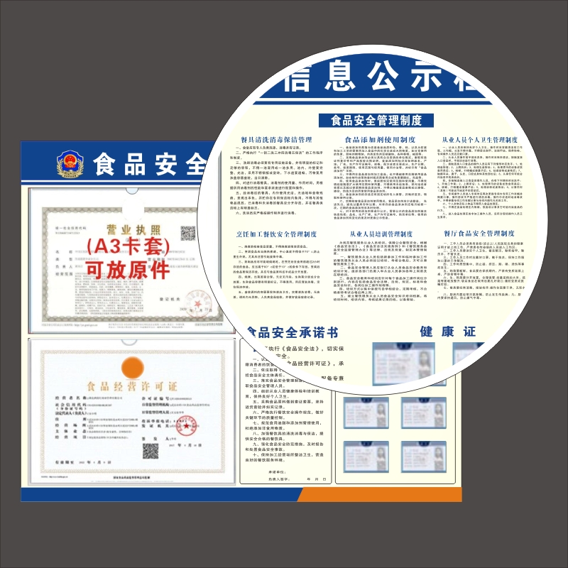 食品公示栏餐饮管理安全信息展示牌营业执照三合一公示牌沐足宾馆酒店理发美容公共场所卫生监督信息公示栏 - 图0