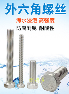 M16M18M20M24 316LA4-80/316A4-70不锈钢外六角螺栓全牙加长螺丝