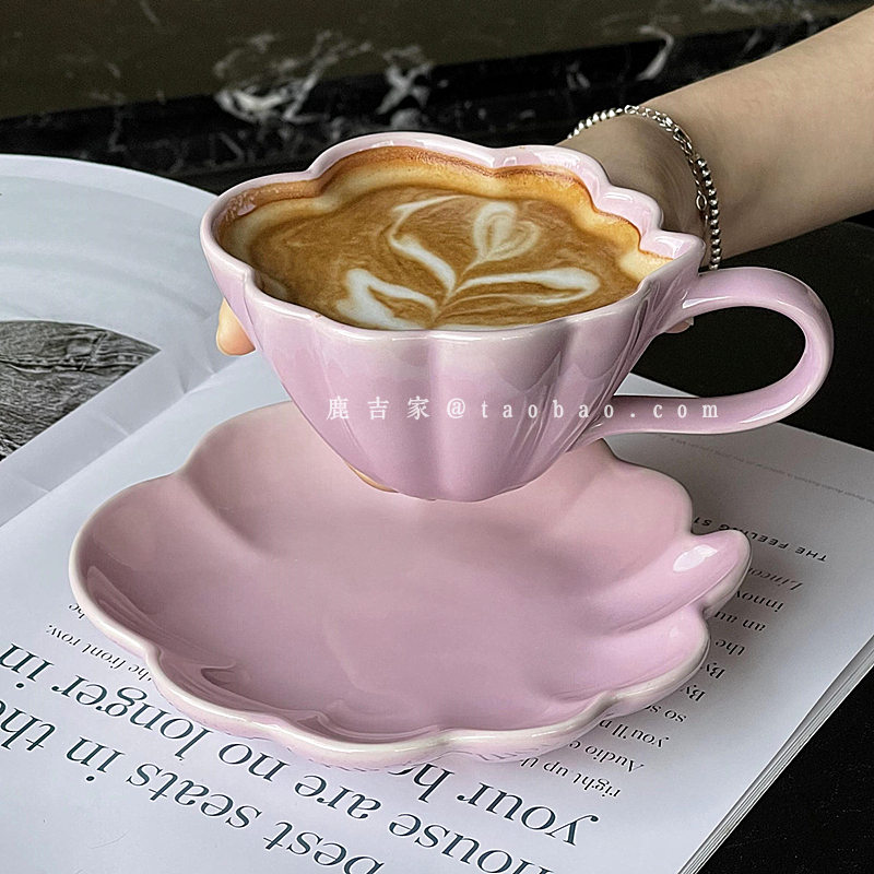 小众设计感陶瓷咖啡杯碟欧式紫色云朵陶瓷拉花咖啡杯早餐牛奶杯碟