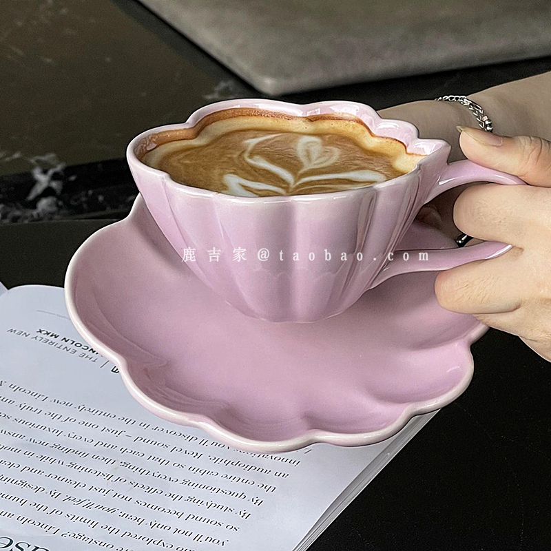 小众设计感陶瓷咖啡杯碟欧式紫色云朵陶瓷拉花咖啡杯早餐牛奶杯碟