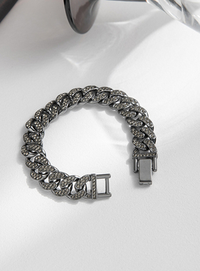 一页出品！欧美时尚朋克嘻哈古巴手链潮流简约小众满钻黑色情侣