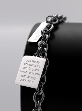 一页出品！欧美夸张双层英文铭牌链条项链小众嘻哈金属短款锁骨链