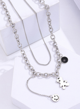 一页出品！新款小众小熊个性双层嘻哈卫衣项链女士锁骨链毛衣链