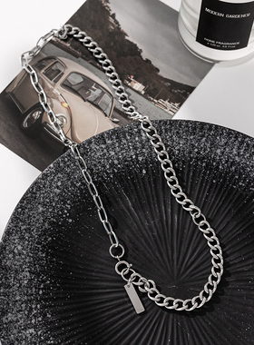 一页出品！欧美轻奢小众拼接设计钛钢项链男女嘻哈简约百搭配饰