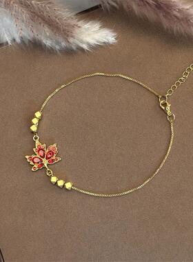 轻奢复古渐变枫叶吊坠项链女个性小众高级感毛衣链新中式时尚颈链