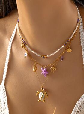欧美跨境时尚搭配项链套装 波西米亚海洋风夸张海星蝴蝶吊坠项链