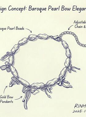 欧美跨境新款波西米亚风仿珍珠拼接蝴蝶结项链女 优雅芭蕾风颈链