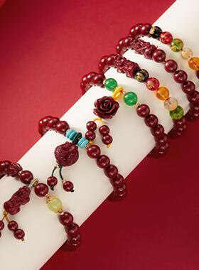 2025新款天然朱砂好运手串 百搭精致貔貅莲花好运平安祈福手链女