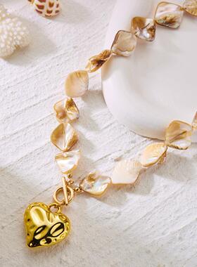 欧美跨境新款ins风仿贝壳海星爱心项链女 简约百搭仿珍珠滴油项饰