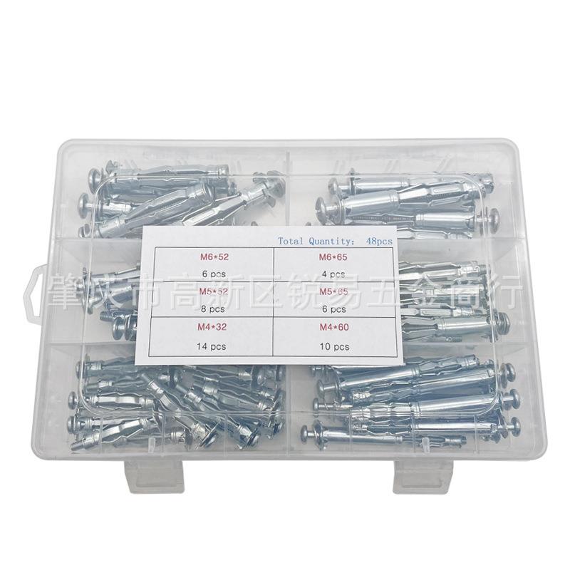 48pcs盒装 镀锌内空/空心膨胀螺栓空心墙锚铆钉螺丝M4/M5/M6规格 - 图3