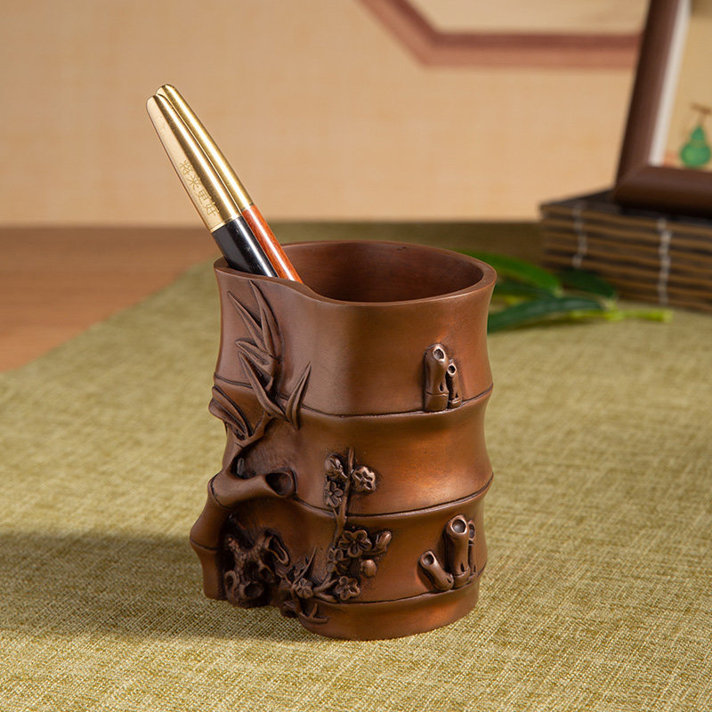 复古紫铜笔筒新中式摆件家居客厅装饰品玄关柜子办公室摆设送领导,淘宝优惠券,粉丝福利购,淘宝优惠卷