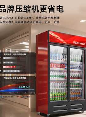展示柜冷藏保鲜柜商用饮料双开门冷饮冷柜单门立式超市啤酒玻璃门