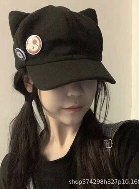 卡通猫耳朵棒球帽可爱甜妹明日香帽子设计感小众日系鸭舌帽显脸小
