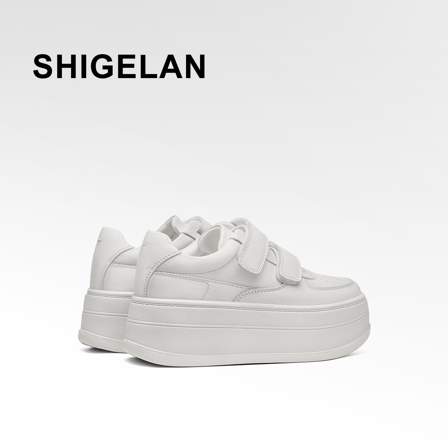 诗歌兰2026新款厚底增高魔术贴小白鞋女鞋真皮简约休闲板鞋松糕鞋,淘宝优惠券,粉丝福利购,淘宝优惠卷