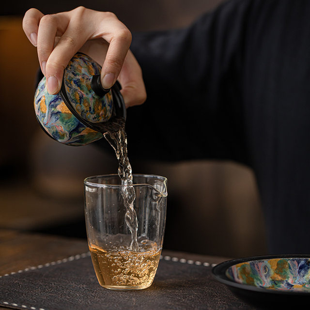 Master's hand-painted Dunhuang wood-burning Tianmu glaze Kung Fu Sancai bowl single high-end ceramic tea bowl with lid tea set