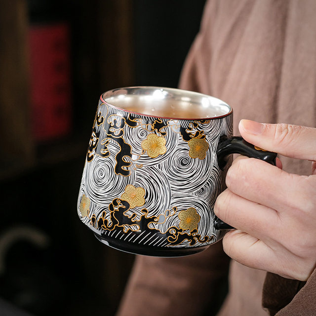 999 sterling silver ceramic gilt gold and silver office tea cup tea water separation high-end personal tea cup