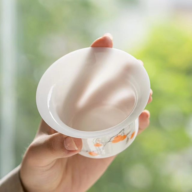 Uncut jade covered bowl teacup tea bowl large tea set blue and white porcelain anti-scalding tea bowl ceramic kung fu three-capacity covered bowl single