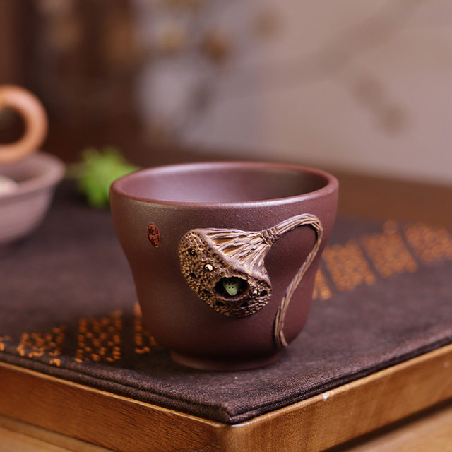Purely handmade purple sand lotus frog tea cup, high-end Kung Fu tea set, master cup, high-end personal tea tasting single cup