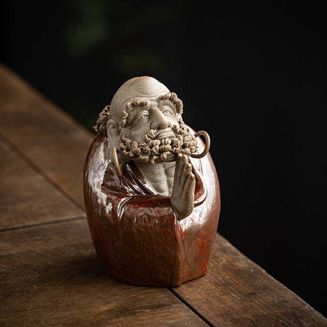 Zen Bodhidharma seated statue, handmade high-end ceramic tea pet small ornaments, fine cultivable purple sand decorations, tea ceremony tea table