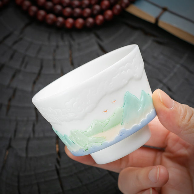High-end hand-painted ice-seed mutton-fat jade porcelain master cup single cup high-end ceramic men's and women's personal Kung Fu tea cup