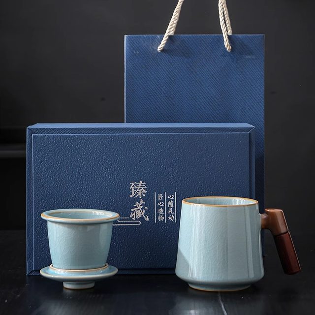 Ru kiln ice flower blooming high-end tea cup ceramic men and women's personal office exquisite tea separation cup
