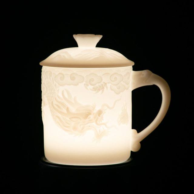 Guo Zhibao ice office cup Chinese white ceramic water cup personal large tea cup with lid tea set embossed cup mark