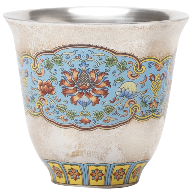 Cloisonné silver enamel colorful gilt silver master cup single cup tea drinking household kung fu tea set for men and women exquisite personal use