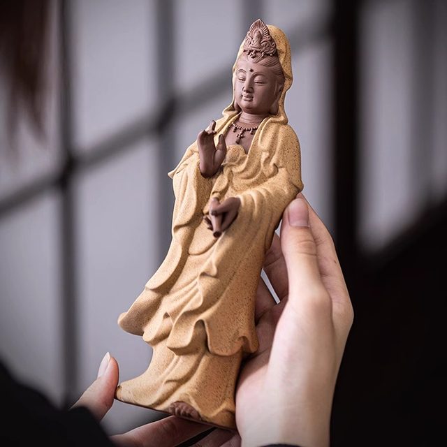 Chinese Zen style purple sand Ksitigarbha Bodhisattva Guanyin Buddha ornaments home living room tea table desktop decoration crafts