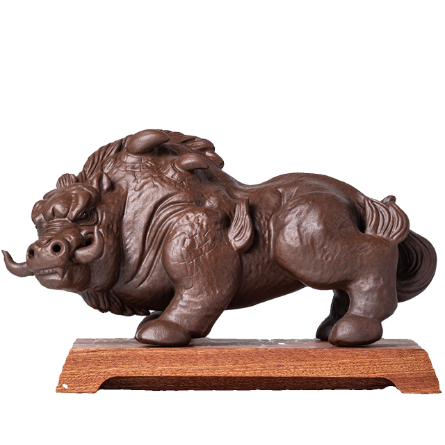 Creative ceramic piggang hyena tea pet ornaments high-end boutique can be raised home desktop decoration large purple sand crafts