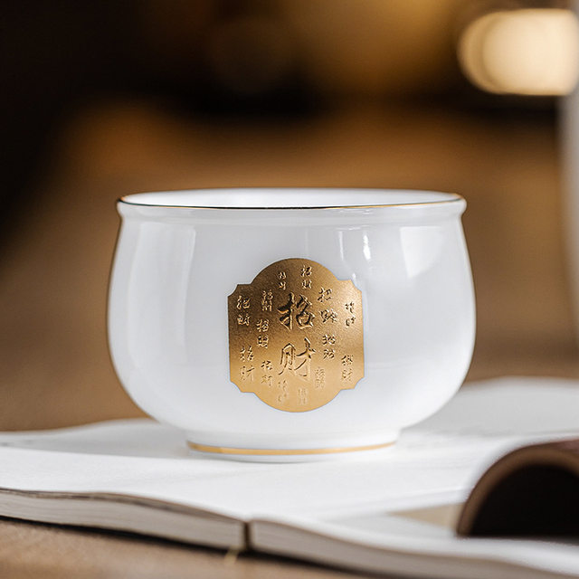 Ice type jade porcelain gold inlaid jade exquisite cup master cup tea cup single large ceramic tea set personal tea cup