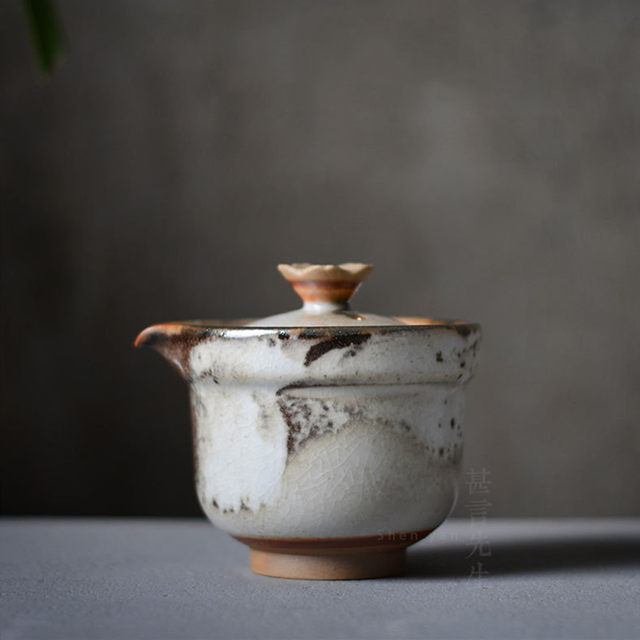 Jingdezhen wood-burning retro pure handmade covered bowl hand-held pot with lid for tea bowl tea cup single high-end Kung Fu tea set