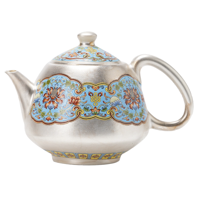 High-end sterling silver cloisonné enamel teapot set Kung Fu tea set household ceramic gilt silver tea cup 2026 new style