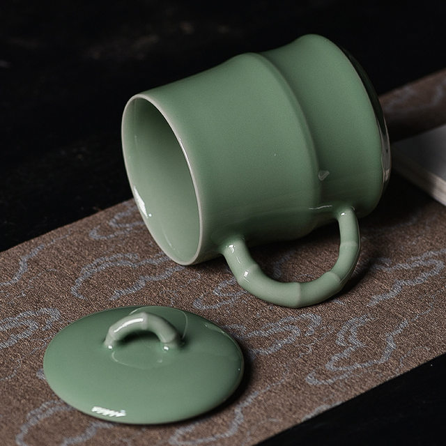 Longquan celadon bamboo cup high-end ceramic office tea cup high-end personal tea cup 2025 new style