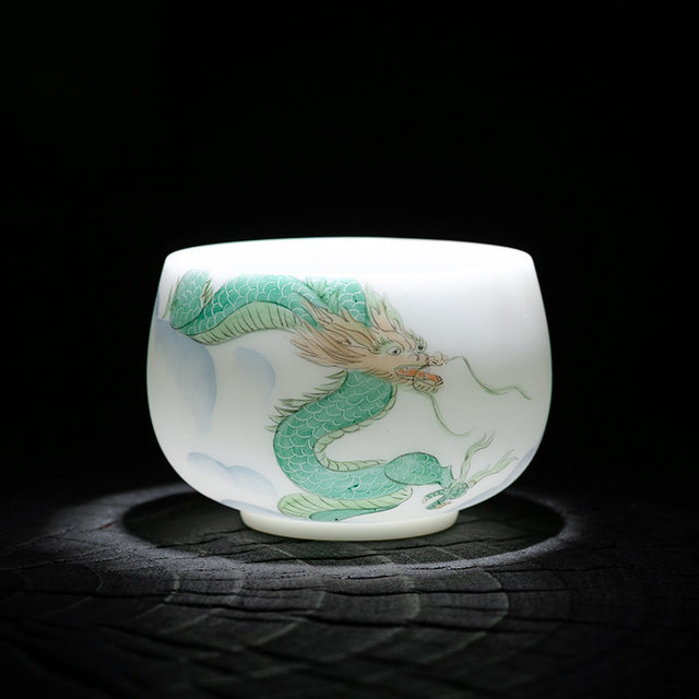High-end hand-painted zodiac mutton-fat jade porcelain Kung Fu tea cup, high-end personal master cup, tea cup, single cup